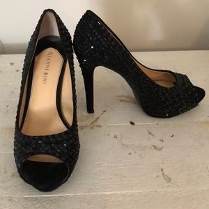 Black peep toe heels